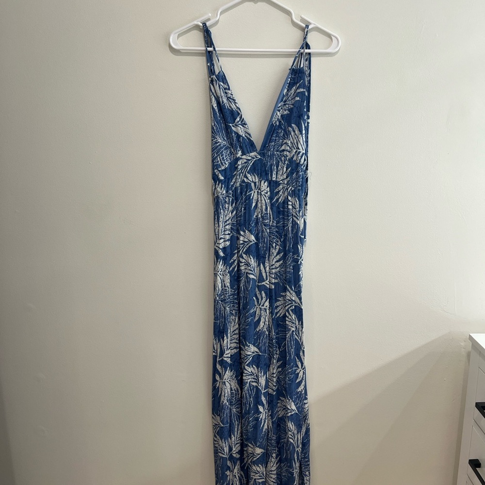 Timing Blue and White Tropical Maxi Dress